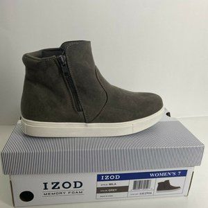 IZOD Mila Womens Memory Foam Gray Faux Suede Ankle Boots